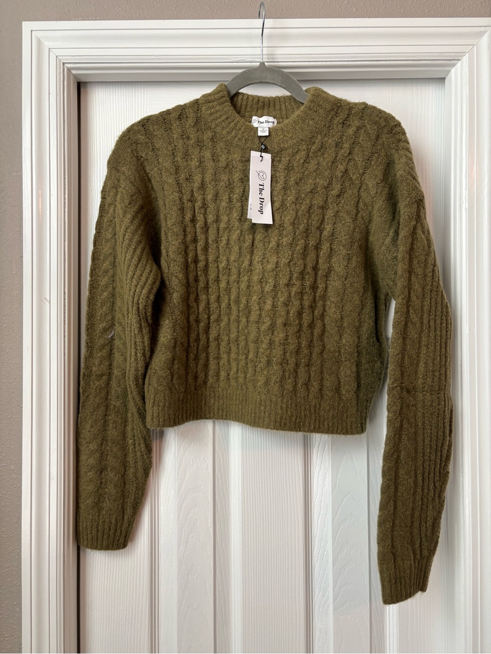 Cable Knit Crewneck Sweater in Olive